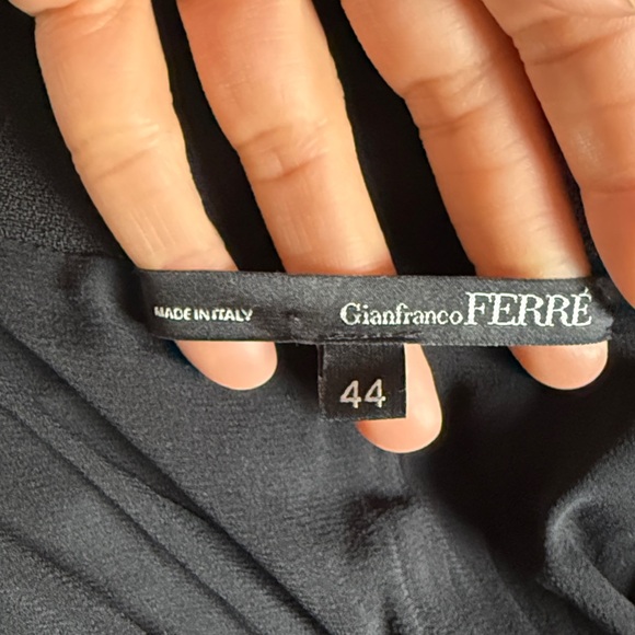 Gianfranco Ferré Vintage Black Dress Wide Structured Collar Wool Blend Tailored - Picture 7 of 9